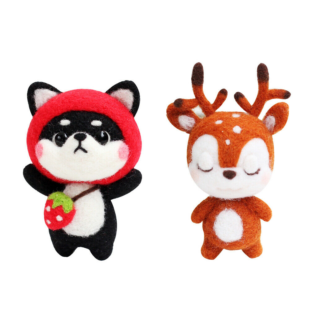 2 Sets Dog Deer Needle Felting Kit For Beginners with Basic Tools Tutorials