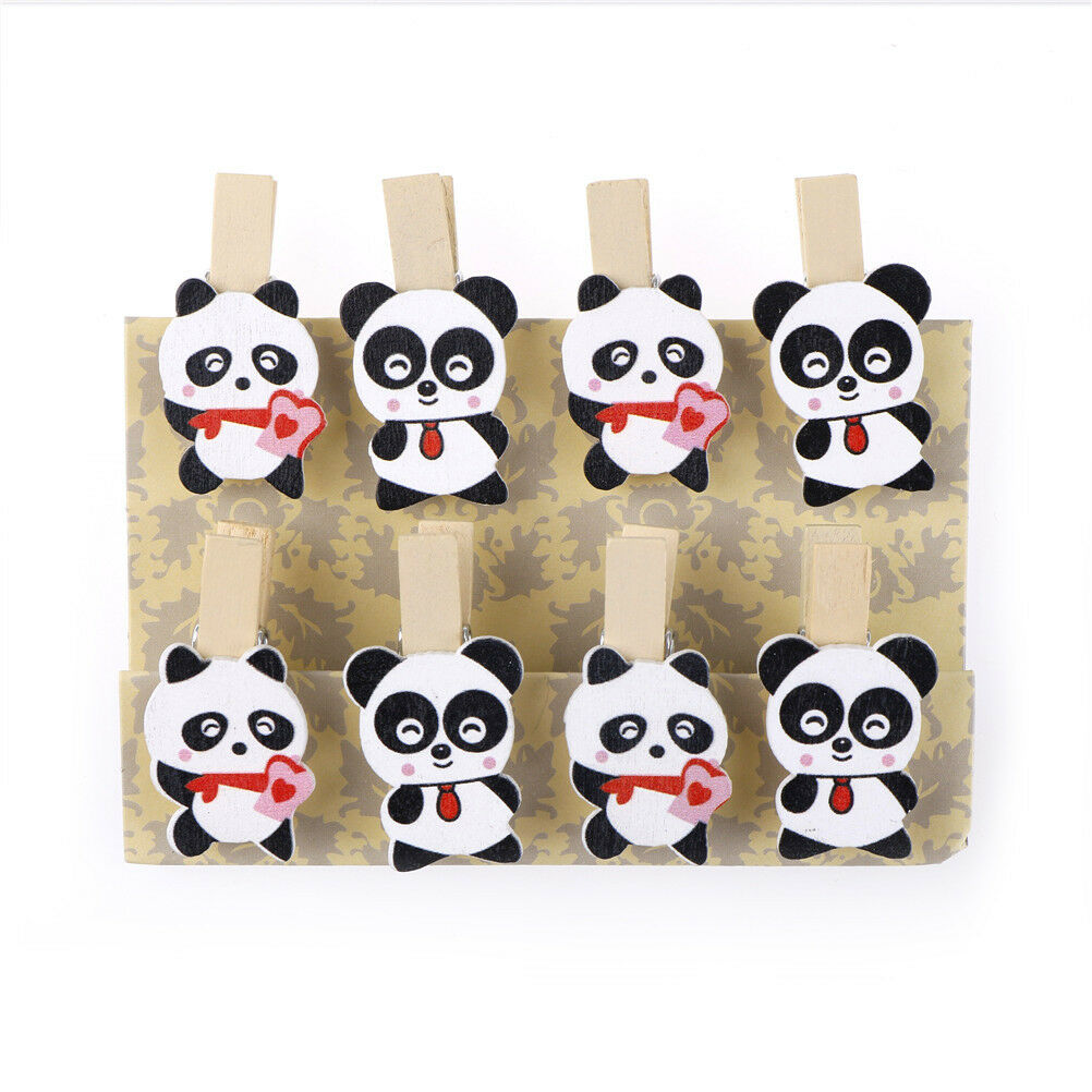 8pcs/lot Cartoon panda Wood Clip Photo Paper Clip Craft Decor with Hemp R.l8