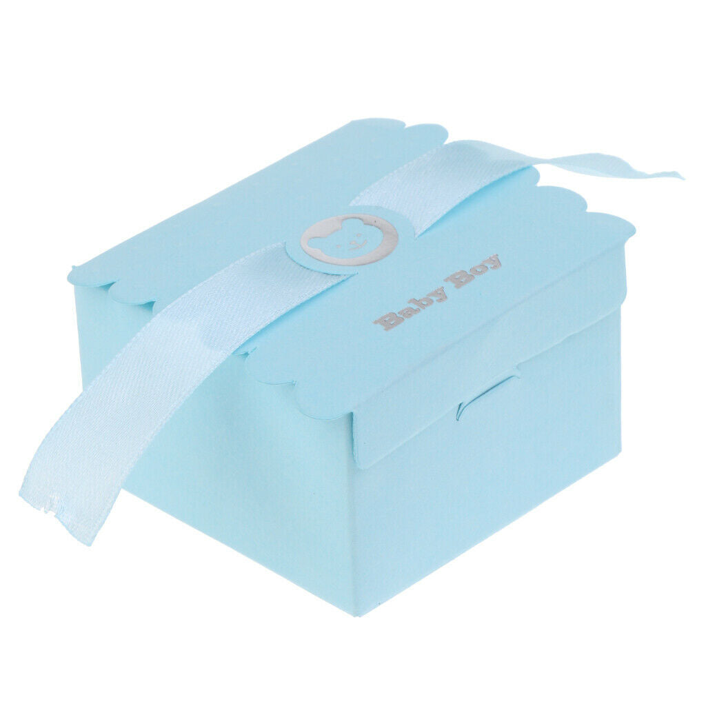2X 50 Pieces Cute Paper Bear Baby Boy Sweet Candy Boxes Baby Shower Favor Blue