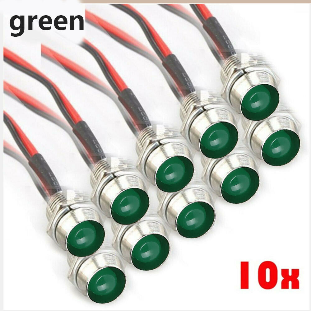 10* Green 8mm 12V LED Indicator Lamp Warn Light Pilot Dash Panel Car Truck Boat