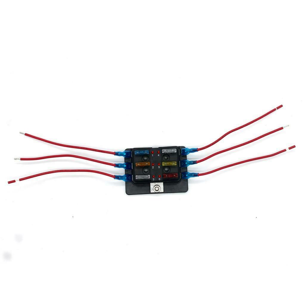 6 Way Terminals Circuit Blade Fuse Box Holder Block for Boat Auto Car RV