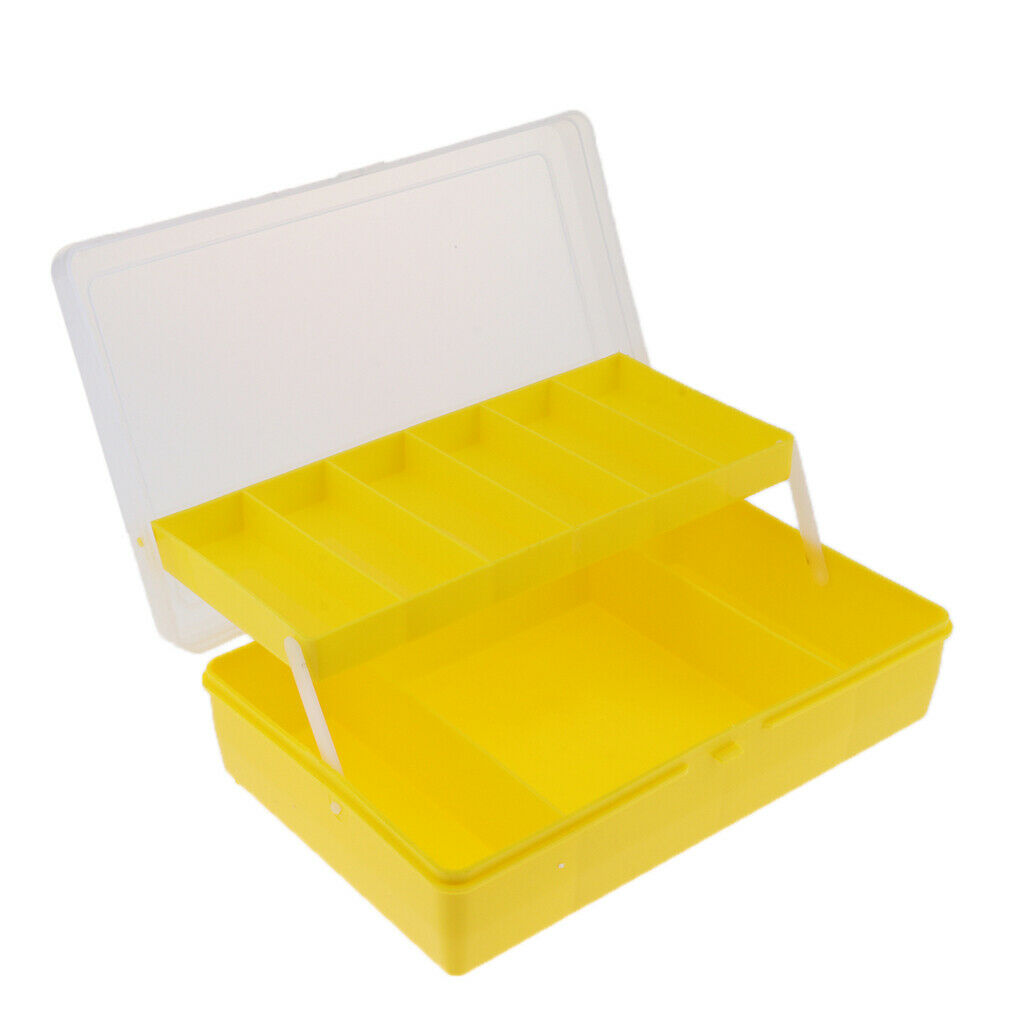 2-Tray Fishing Tackle Box Bait Lure Storage Container Yellow 25.6x15.8x7.5cm
