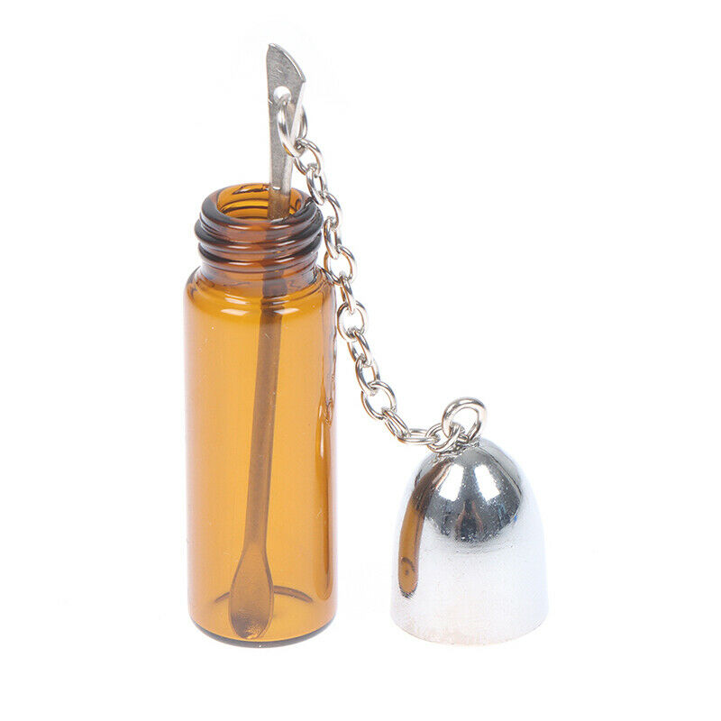 Glass Snuff Bottle With Metal Spoon Snorter Container Storage Pill Case