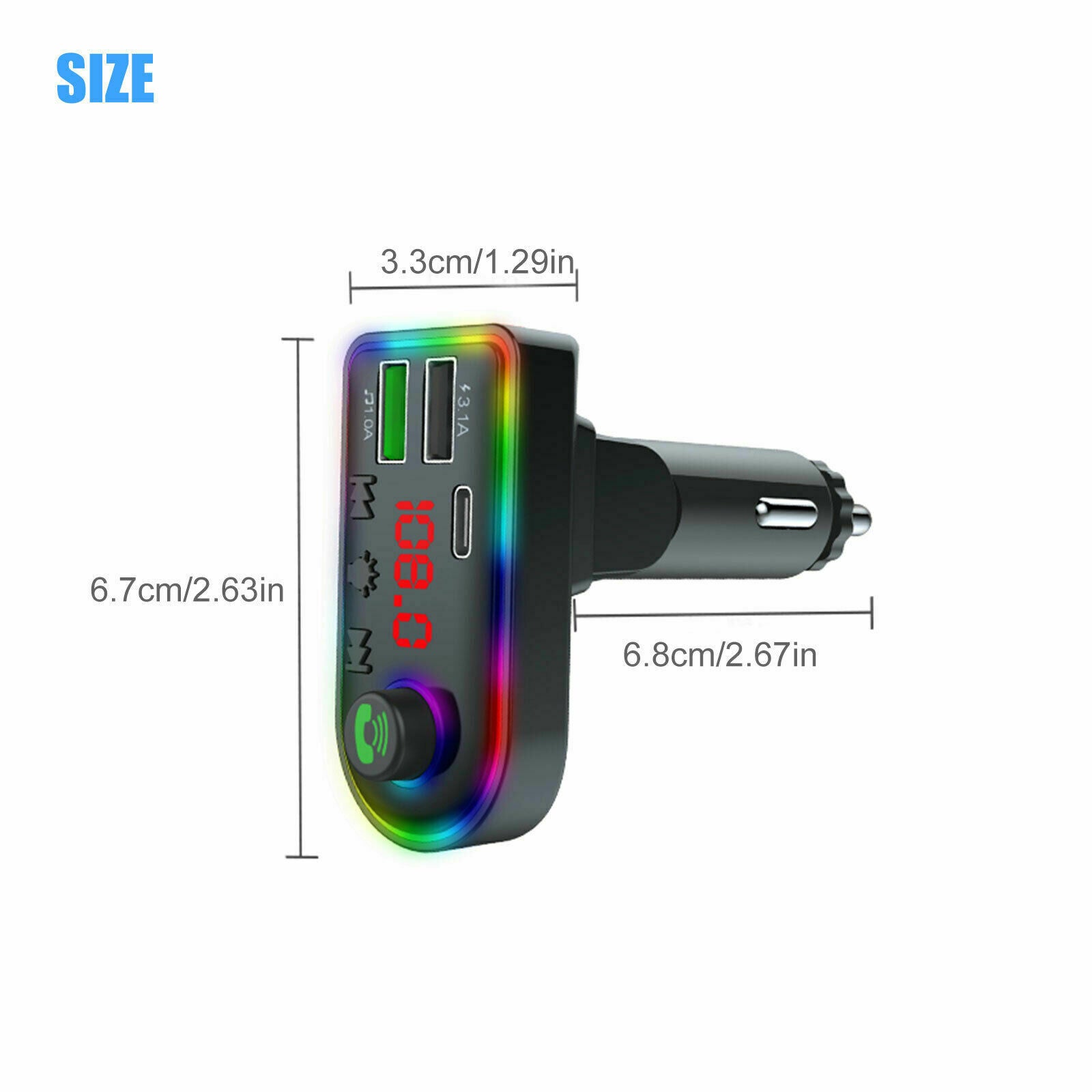 Auto Bluetooth FM Transmitter Wireless Audio Adapter Car Type-C Dual USB Charger