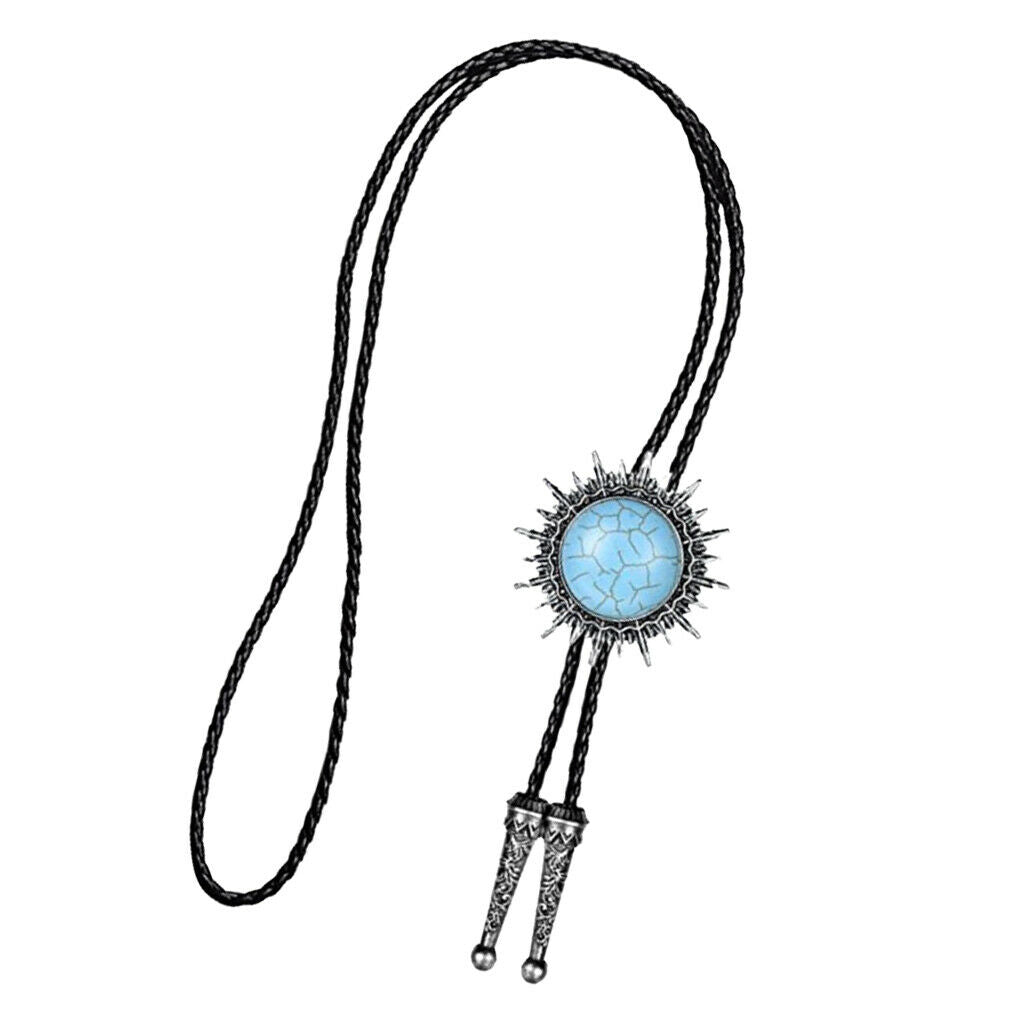 Retro Turquoise Stone Western Native American Cowboy Bolo Leather Necktie