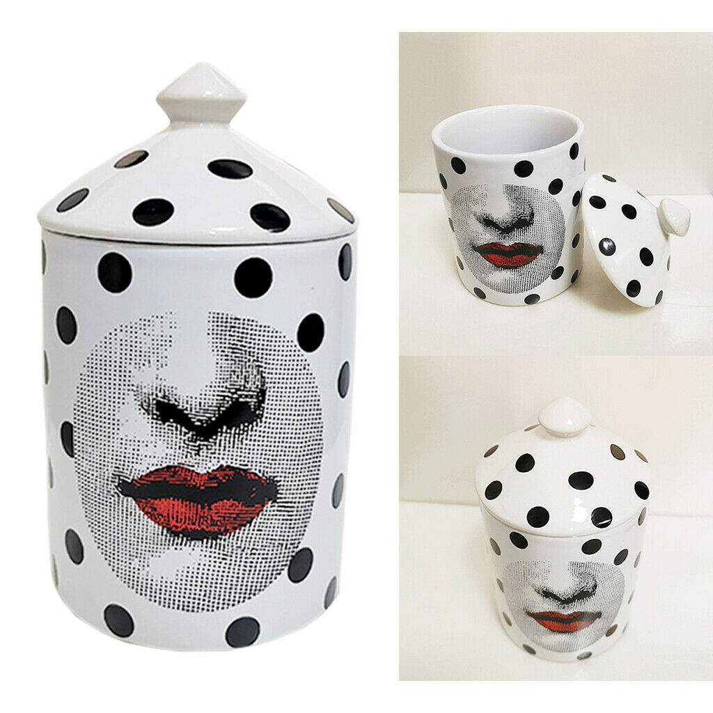Retro Girl Face Candle Holder with Lid Ceramic Makeup Organize Storage