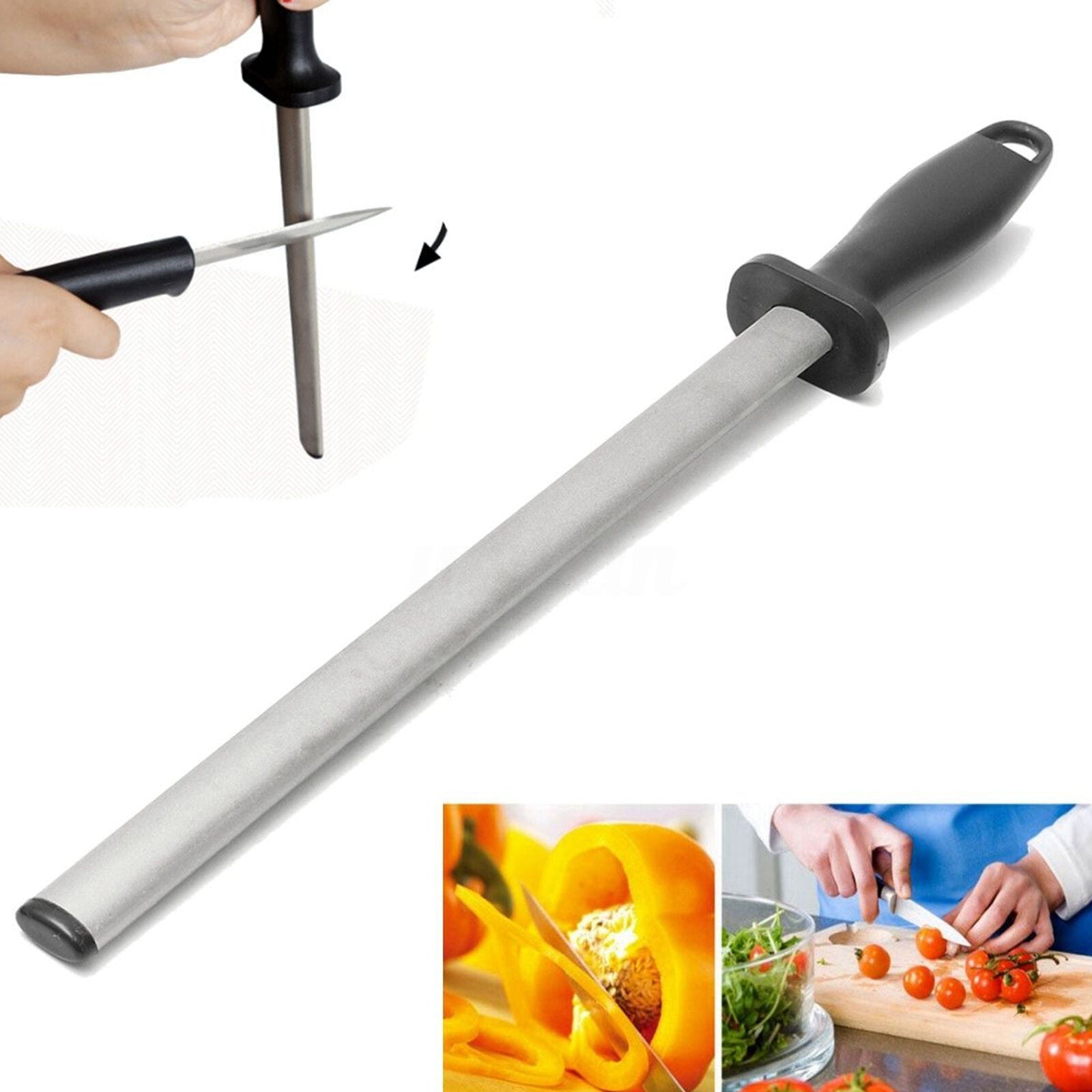 8 Inch 600Grit Diamond Kitchen Sharpening Carbon Steel Rod Sharpener Stone Tool