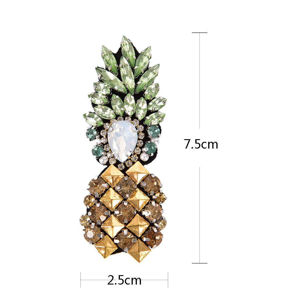 Rhinestone Pineapple Patch for Clothes Sewing on Rhinestone Beaded Appliq.l8