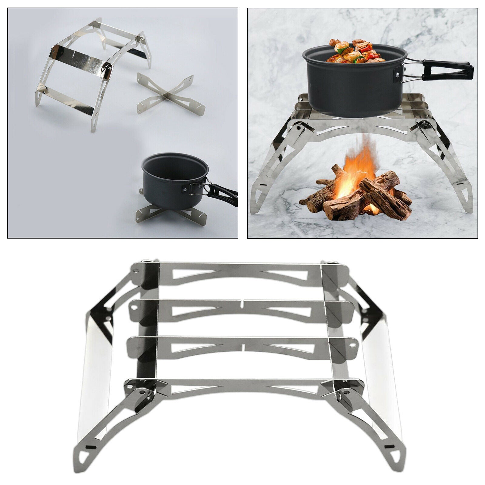Stainless Steel Foldable Wood Stove Stand Outdoor Pot Holder Bracket Grill