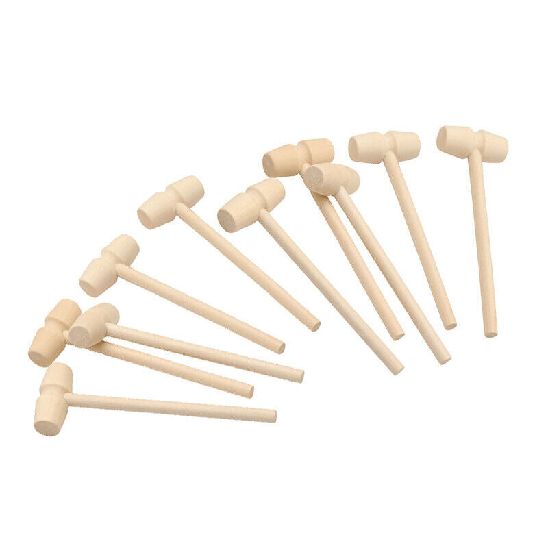 10x Wooden Hammer Flat Head Small Unpainted Kids Games Educational Toys Baby