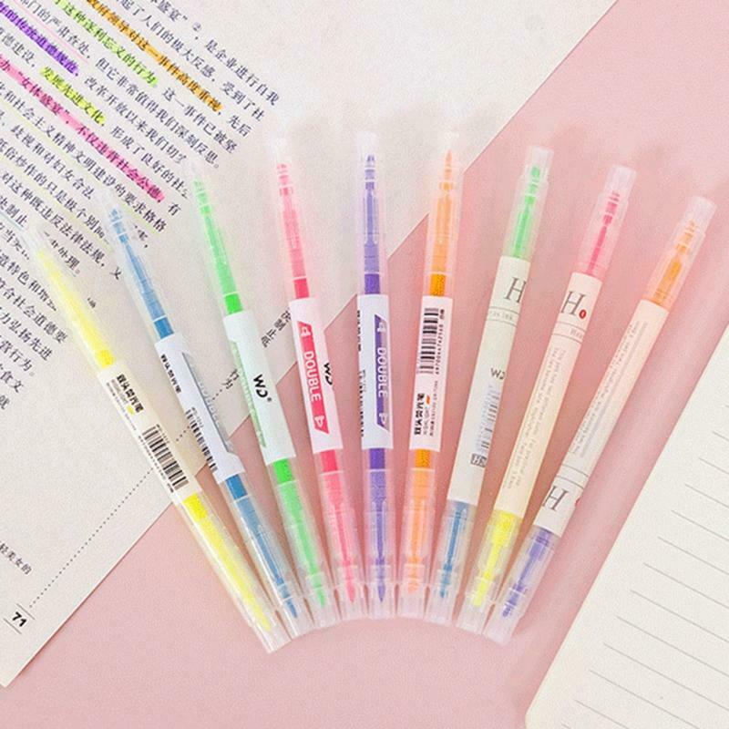 9 Colors Double Head Highlighter Fluorescent Markers Drawing Pen Stationery Gift