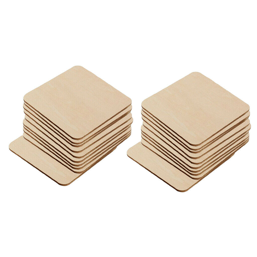20  Pcs/Set Unfinished Wood Cutouts Square Wooden Pieces Blank for Crafts