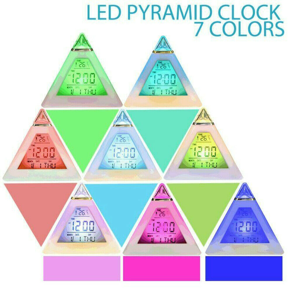 Portable Kids Wake Up Light Alarm Clock 7 Color Backlight Calendar Thermometer