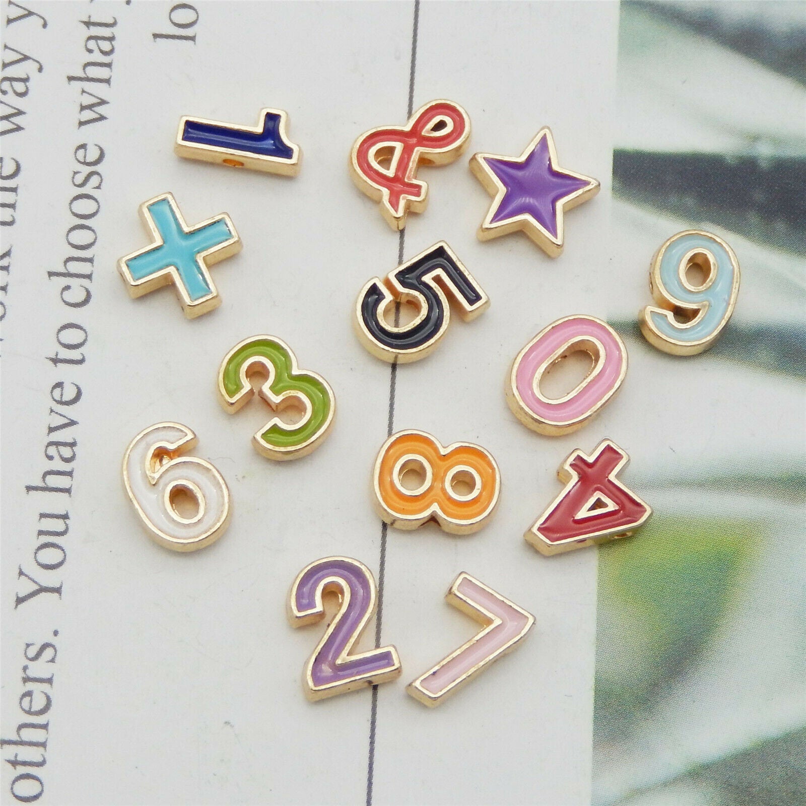 13pc Colorful Enamel 0-9 Arabic Numbers Symbol Spacer Beads Jewelry Making Craft