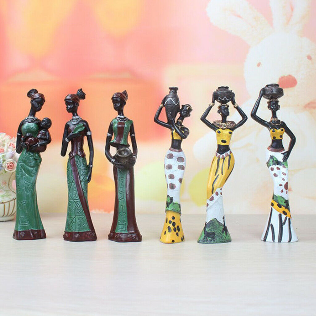 Exquisite African Women Girls Statues Great Gifts f/ Office Desktop Yellow