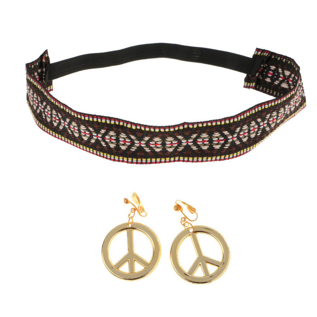 Women Lady Hippie Headband Peace Earrings Kit Party Costume Dress Gift New