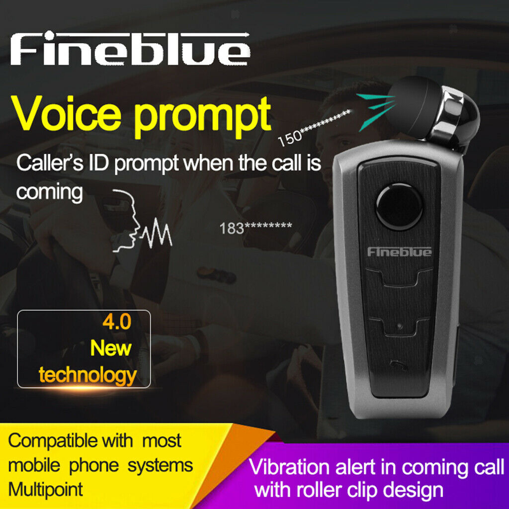 Bluetooth Wireless Headset Clip Earphone Earbud Earpiece Handsfree White