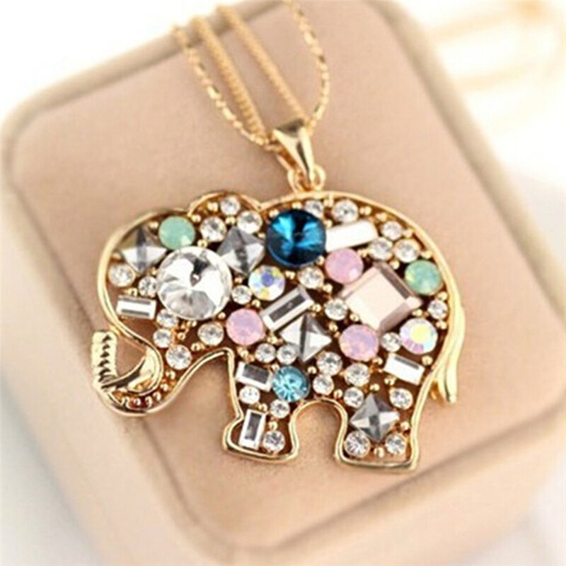 Fashion Crystal Lucky Lovely Elephant Necklace Pednat Necklase Long Chai.l8