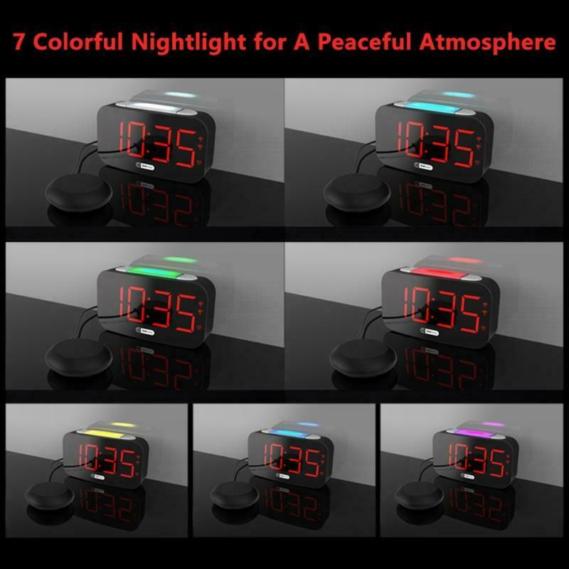 Loud Alarm Clock with Vibrating Bed Shaker Dimmer Night Light USB Charger Snooze