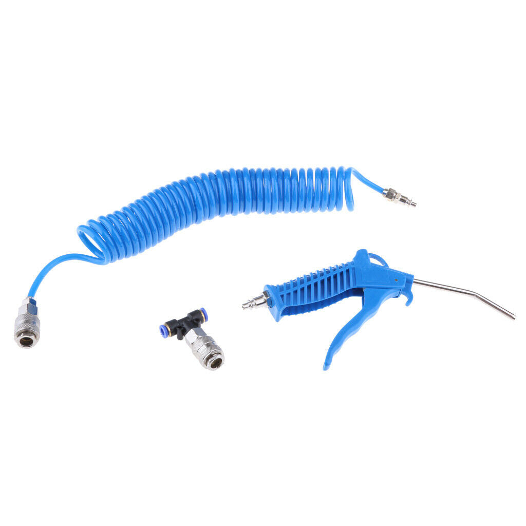 Air Blow Gun Dust Cleaner Kit Hand Tools, 5M Recoil Hose, Steel Nozzle Kit,