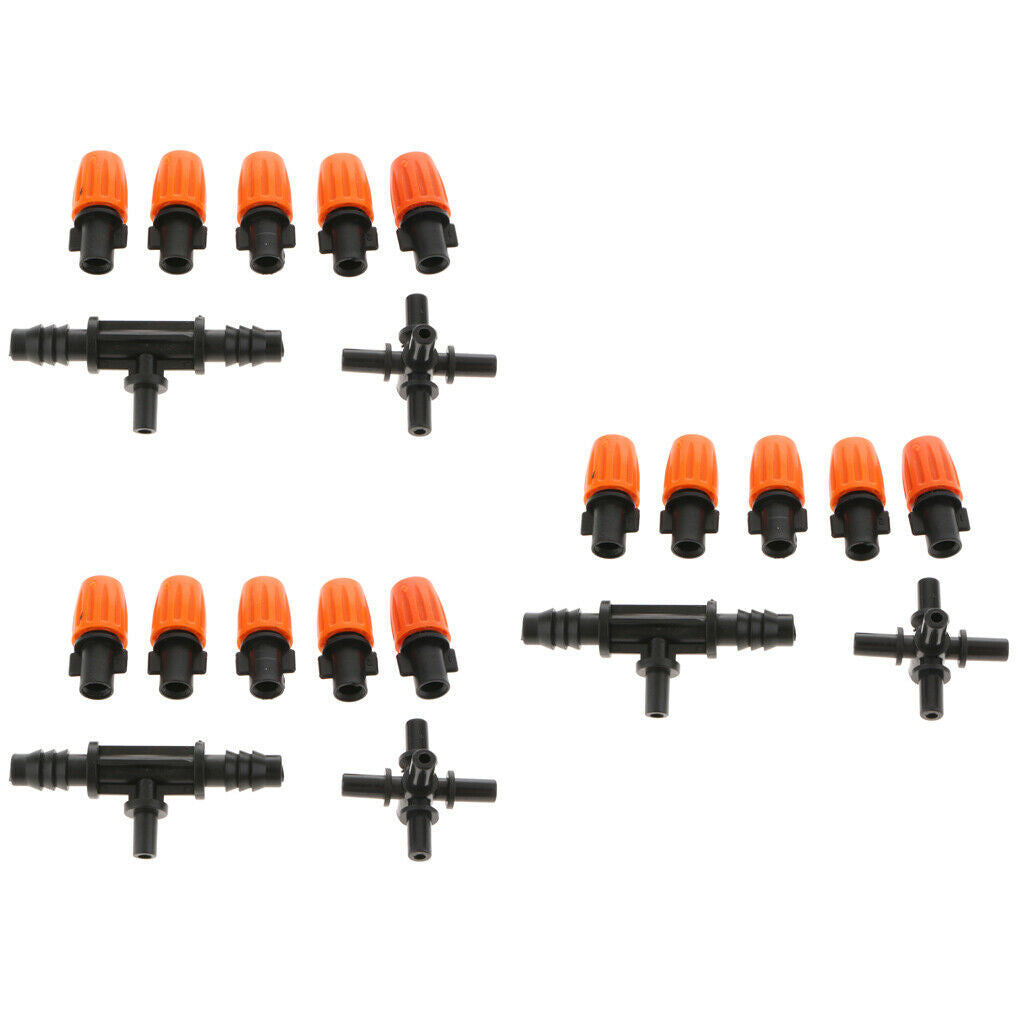 3x Five Outlet Atomizing Orange Nozzle +8/11 Flat Mouth Tee Adjustable Fog Mist