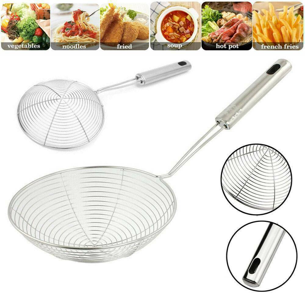 1X Strainer Skimmer Stainless Steel Spider Strainer Ladle Kitchen 12 Inches Bowl