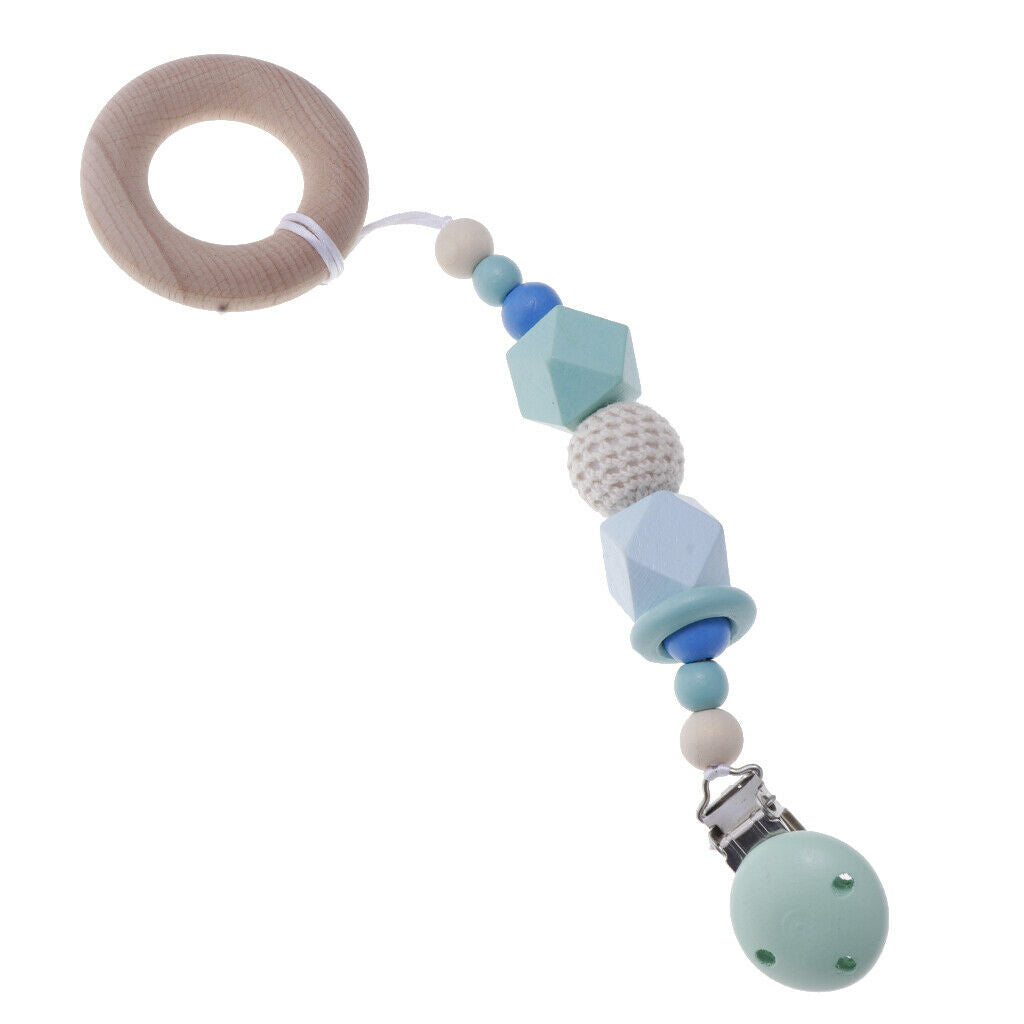 Baby Wood Pacifier Clamping Chain Wooden Kids Teether Toys Donuts