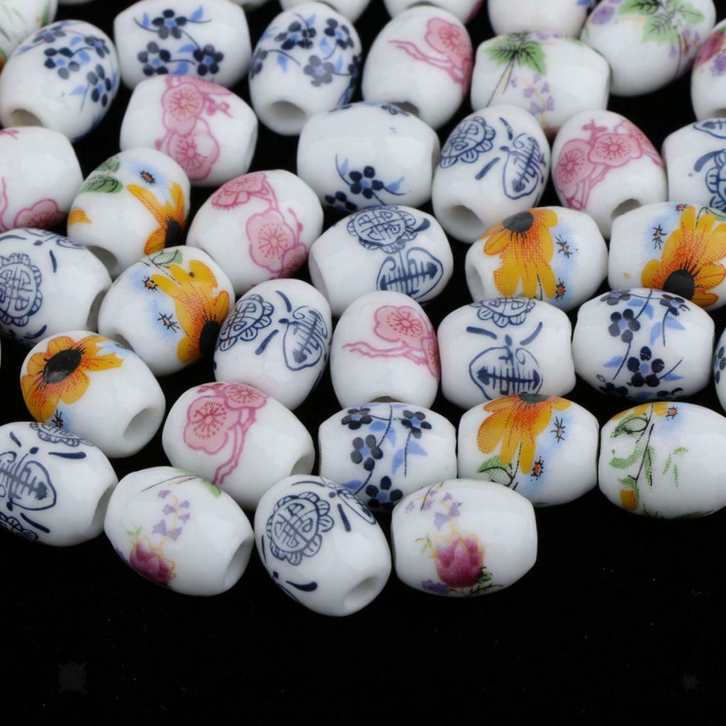 50Pcs 13 x 10mm Oval Shaped Porcelain Ceramic Beads Jewelry Making Supply for