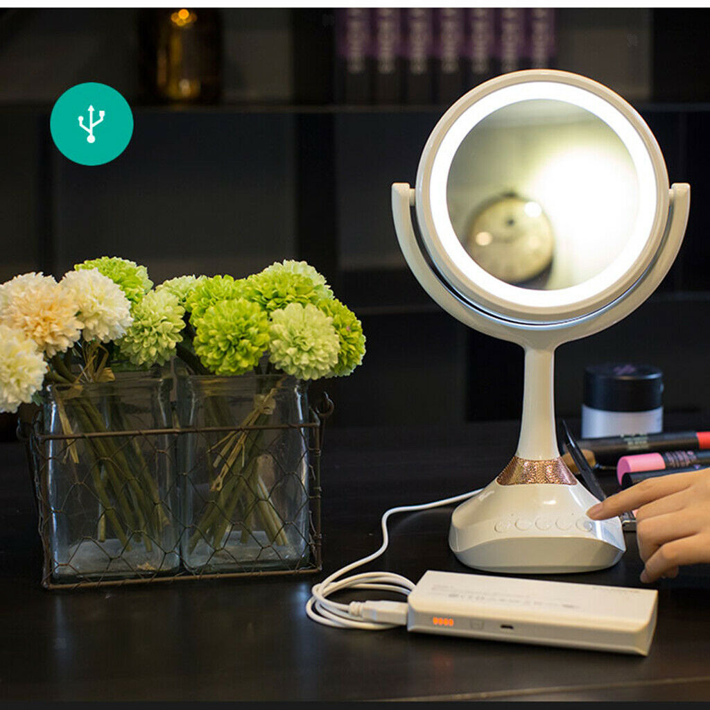 Bluetooth Music LED Dual Sided Vanity Tabletop Makeup Mirror & 5x Magnifying