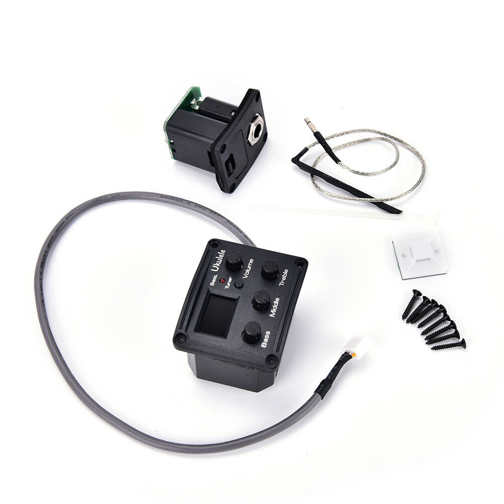Ukulele Ukelele Piezo Pickup Preamp 3-Band EQ Equalizer Tuner System LCD DiY`WF