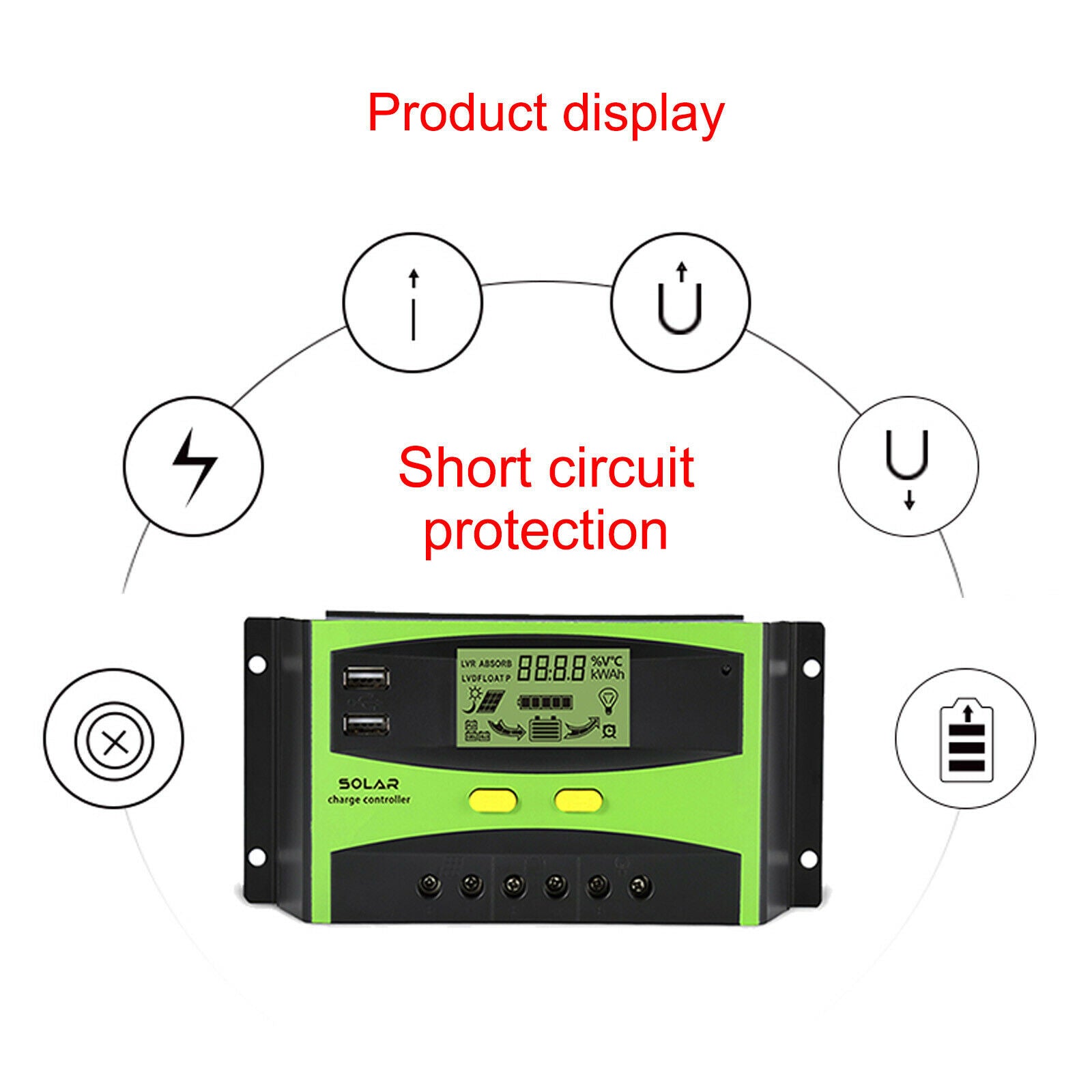 30A PWM AUTO Solar Charge Controller Charger 12V/24V Dual USB with LCD Display