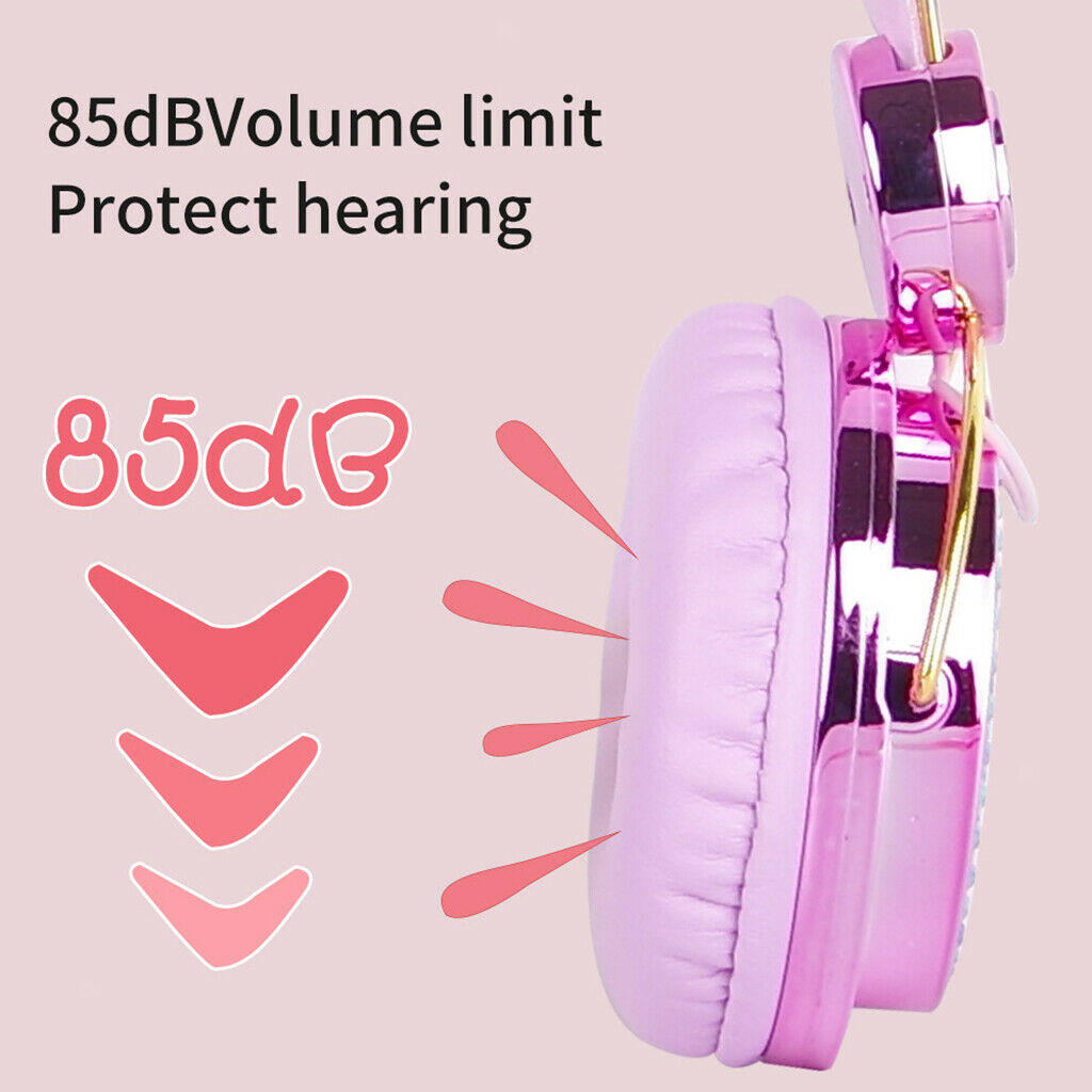 Lovely Glitter Bear Ear Kids Wired Headphone with Microphone for Girls