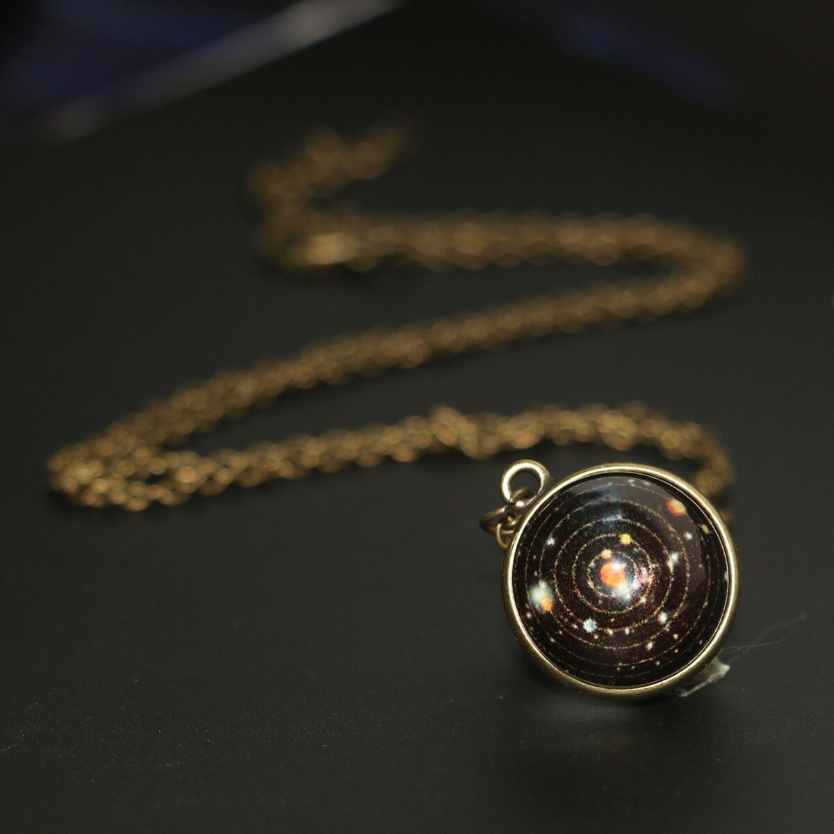 Solar System Necklace Pendant Planet Necklace Galaxy S Double Sided Glass Dome