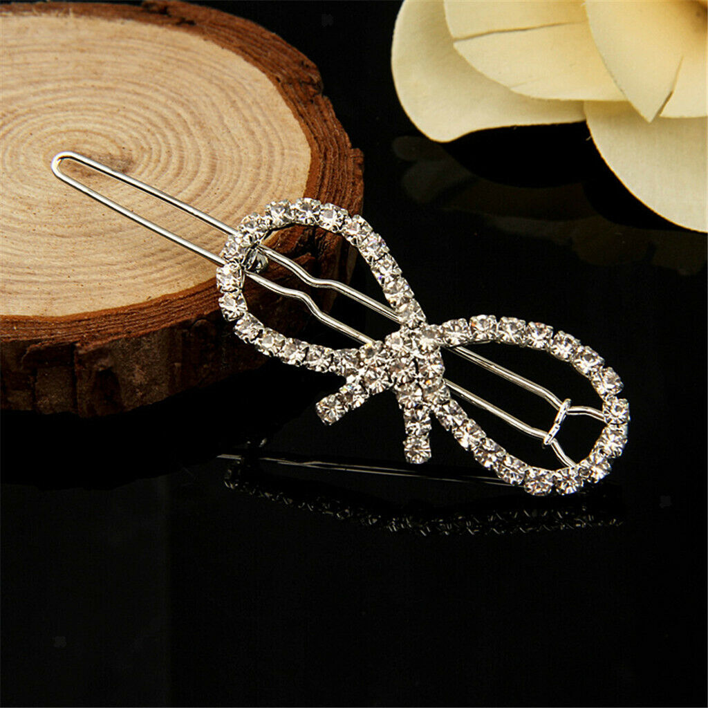 Elegant Bowknot Crystal Barrettes Hair Clip Hairpin Headpiece for Women