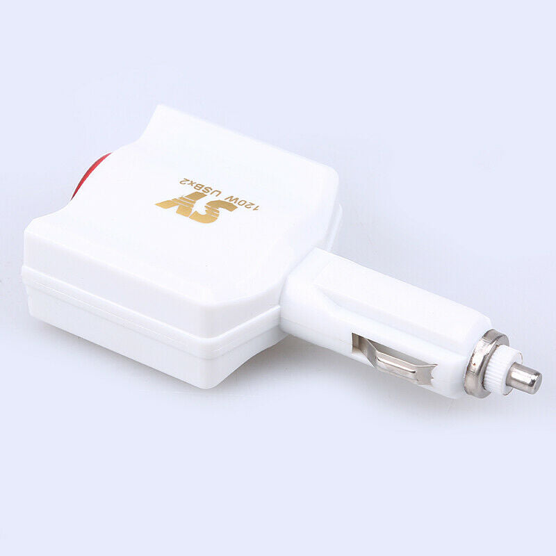Type-C Car Auto Charger 2 Port Power Adapter Socket Charging USB 12-24V White