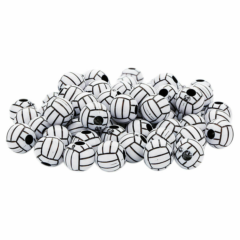 50 pieces volleyball design round acrylic loose beads decorative beads