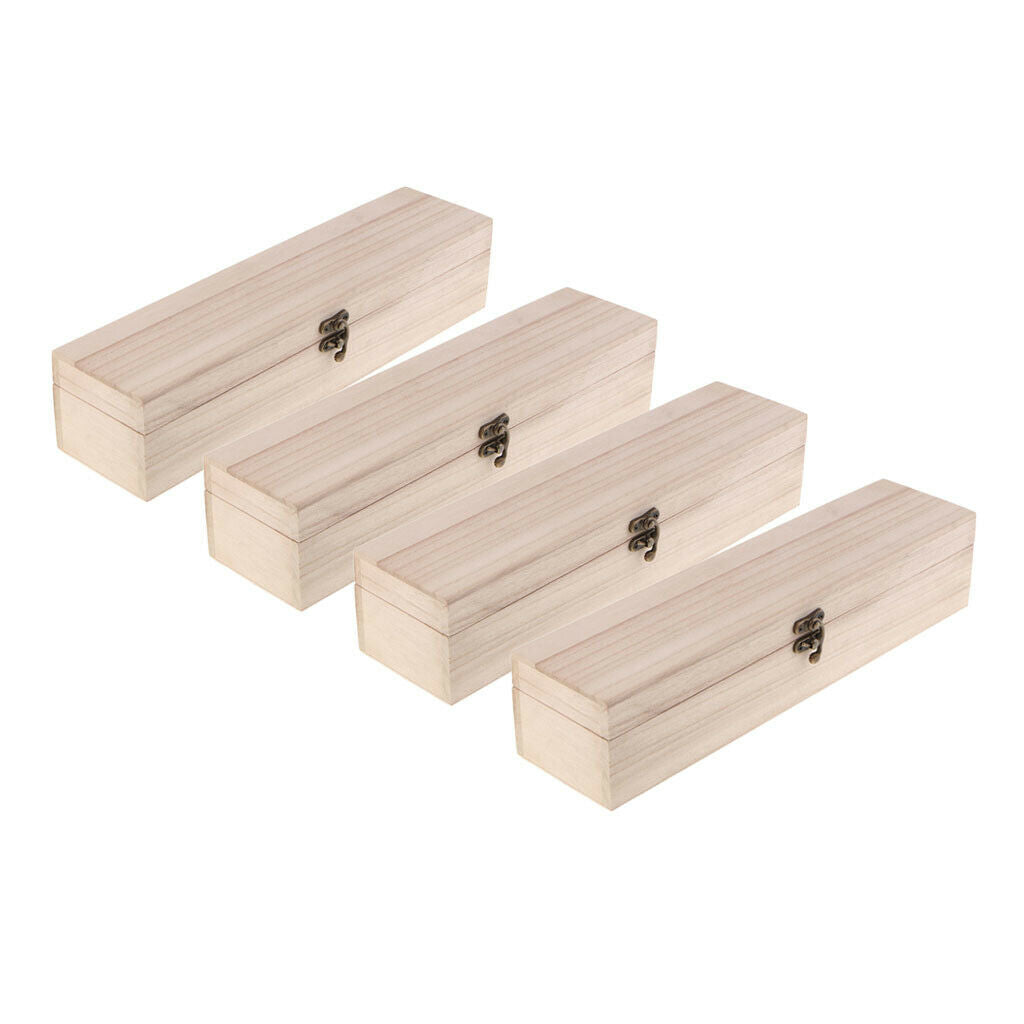 4Pc Unfinished Unpainted Wooden Storage Box Case Organizer Jewelry Box with Lock