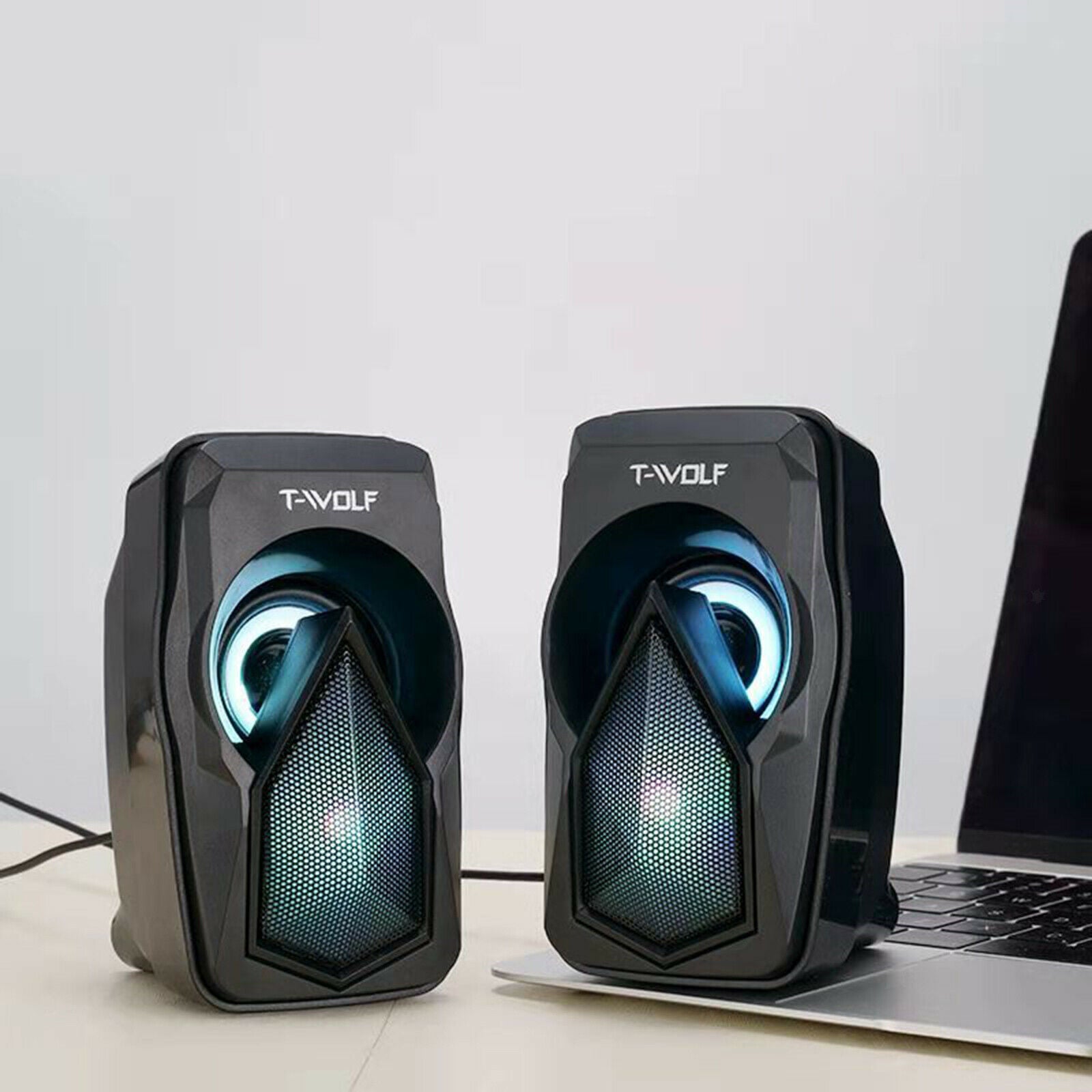 Portable Mini USB Powered Computer Speakers with RGB Light 3.5MM Audio