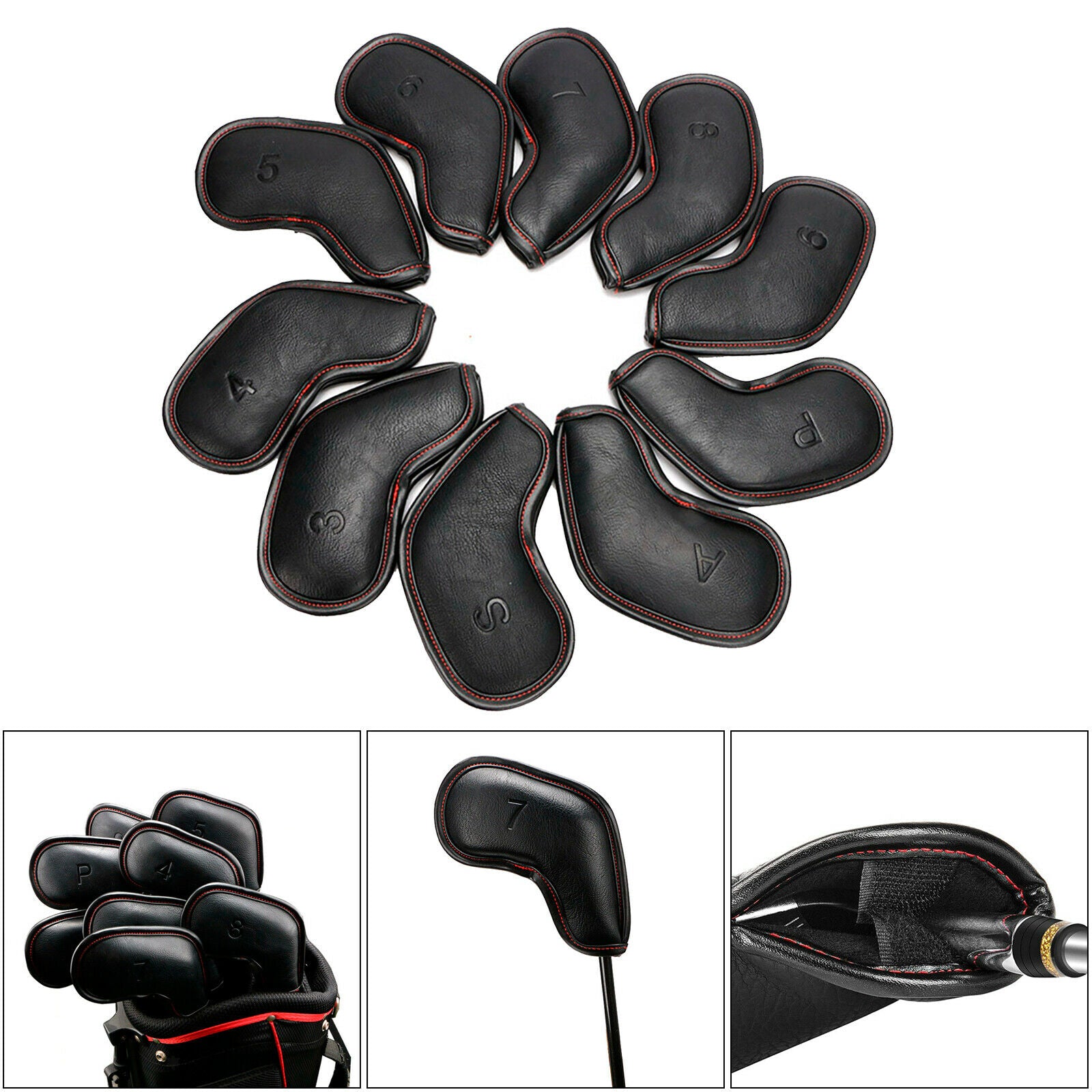 10pcs/set Waterproof PU Leather Golf Club Iron Cover Headcover Universal