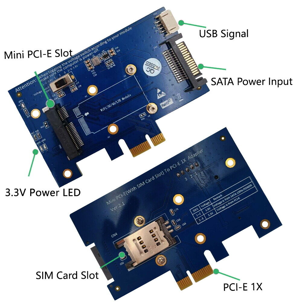 Mini PCI-E to PCI-E 1x Adapter With SIM card Slot for WiFi and 3G/4G/LTE card