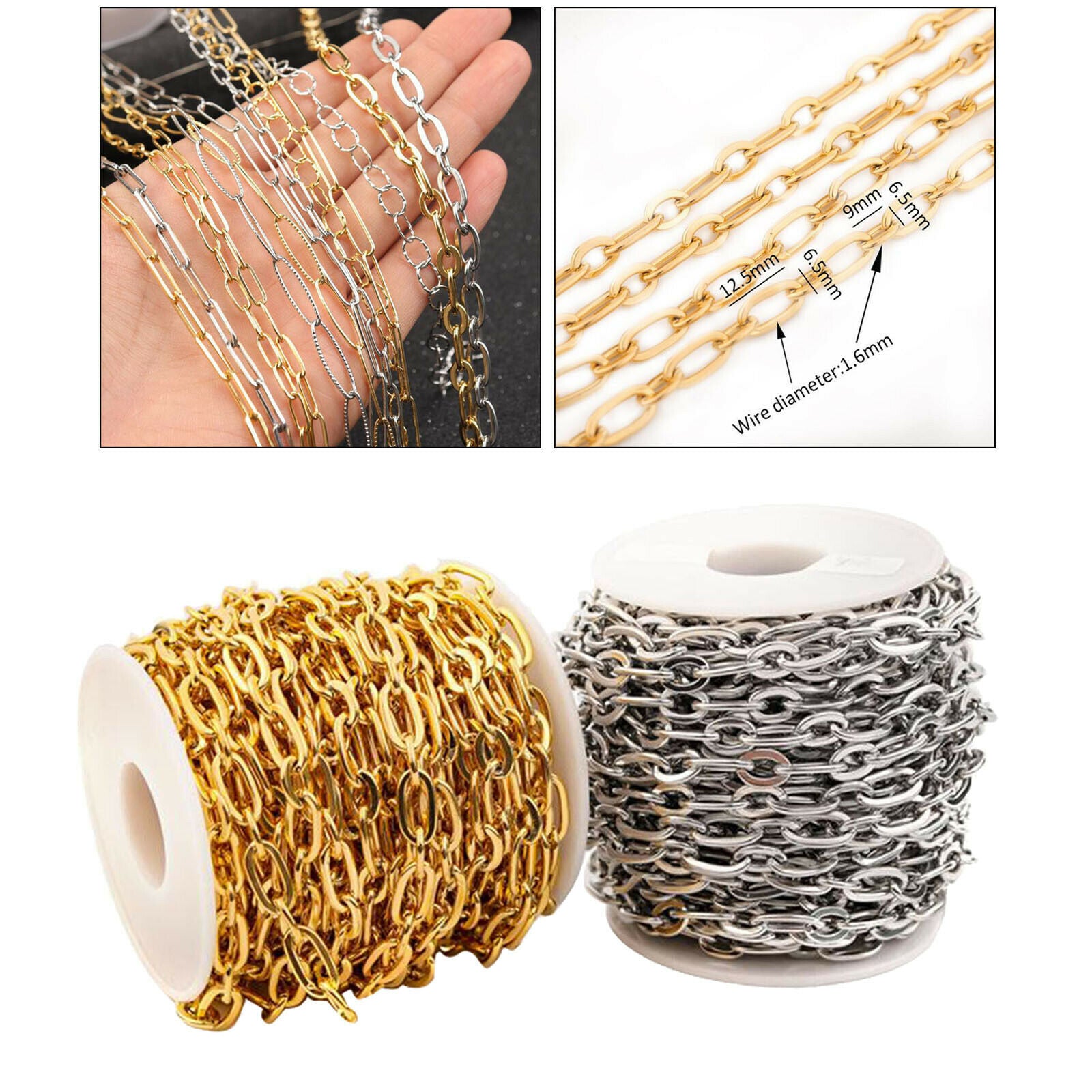2 Pieces Stainless Steel Oval Cable Chains Link Connector Charms