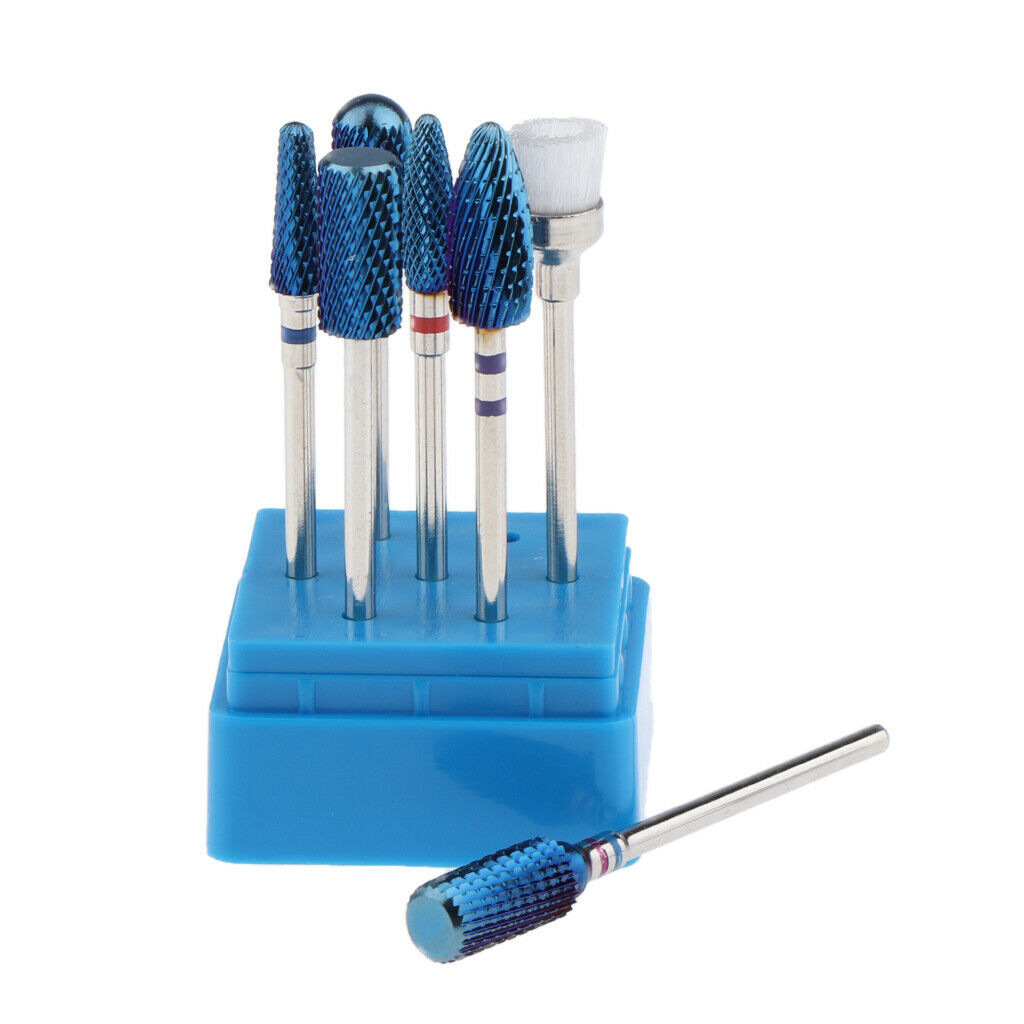7Pcs Blue Professional Nail Drill Bits Tools Set 3/32'' with Storage Case Holder
