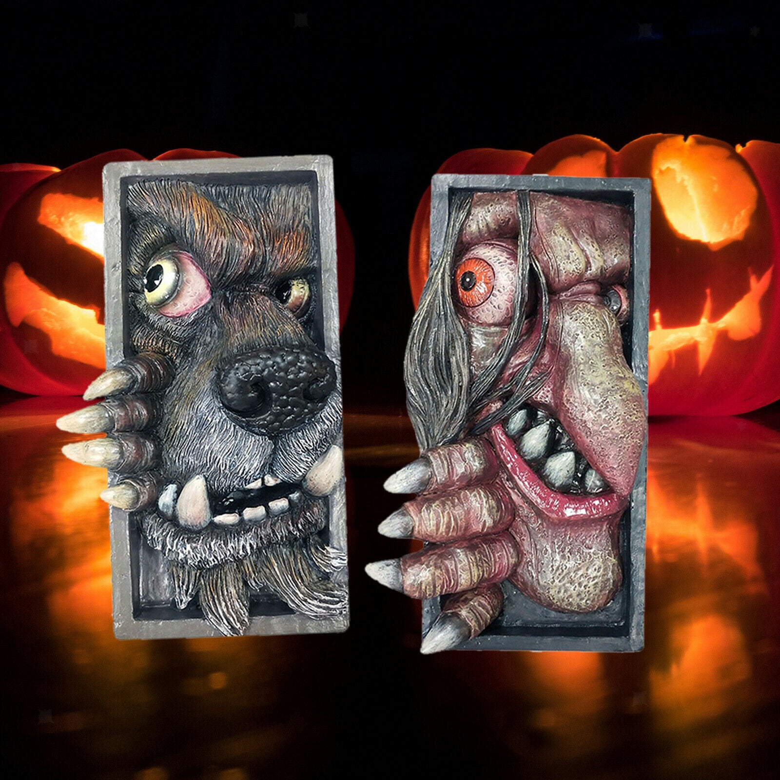 2PCS Scary Monster Bookend Peeping Bookshelf Sculptures Decorations Crafts