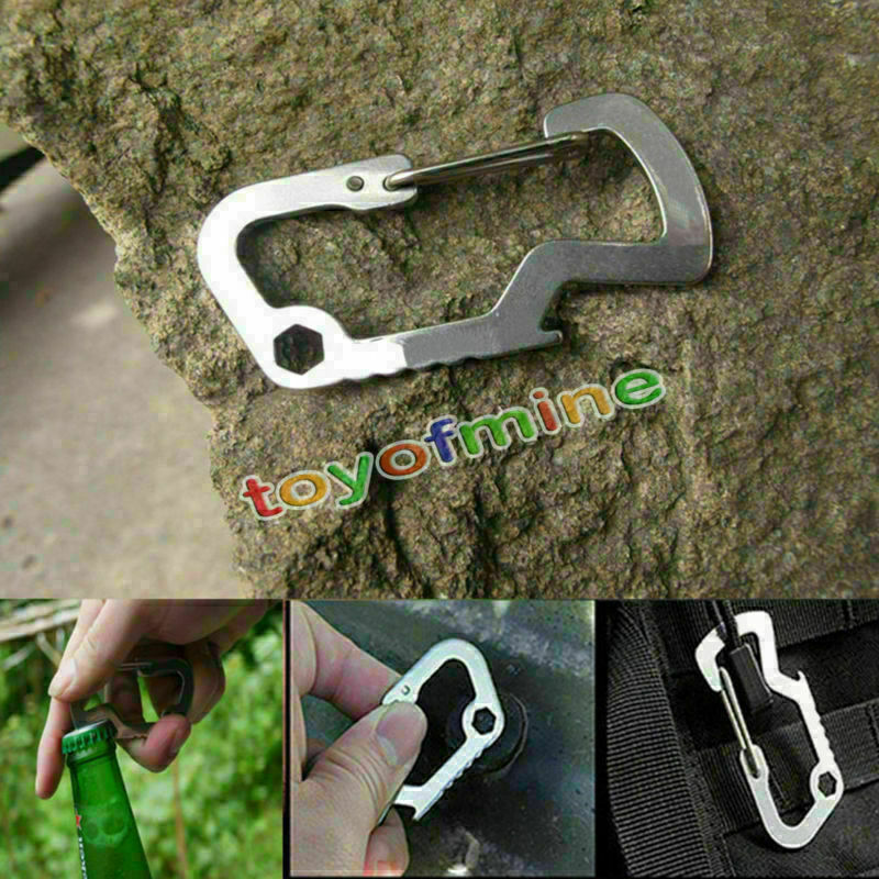 Multi Tool Carabiner Survival Camping Hiking Rescue Gear Mini Keychain EDC