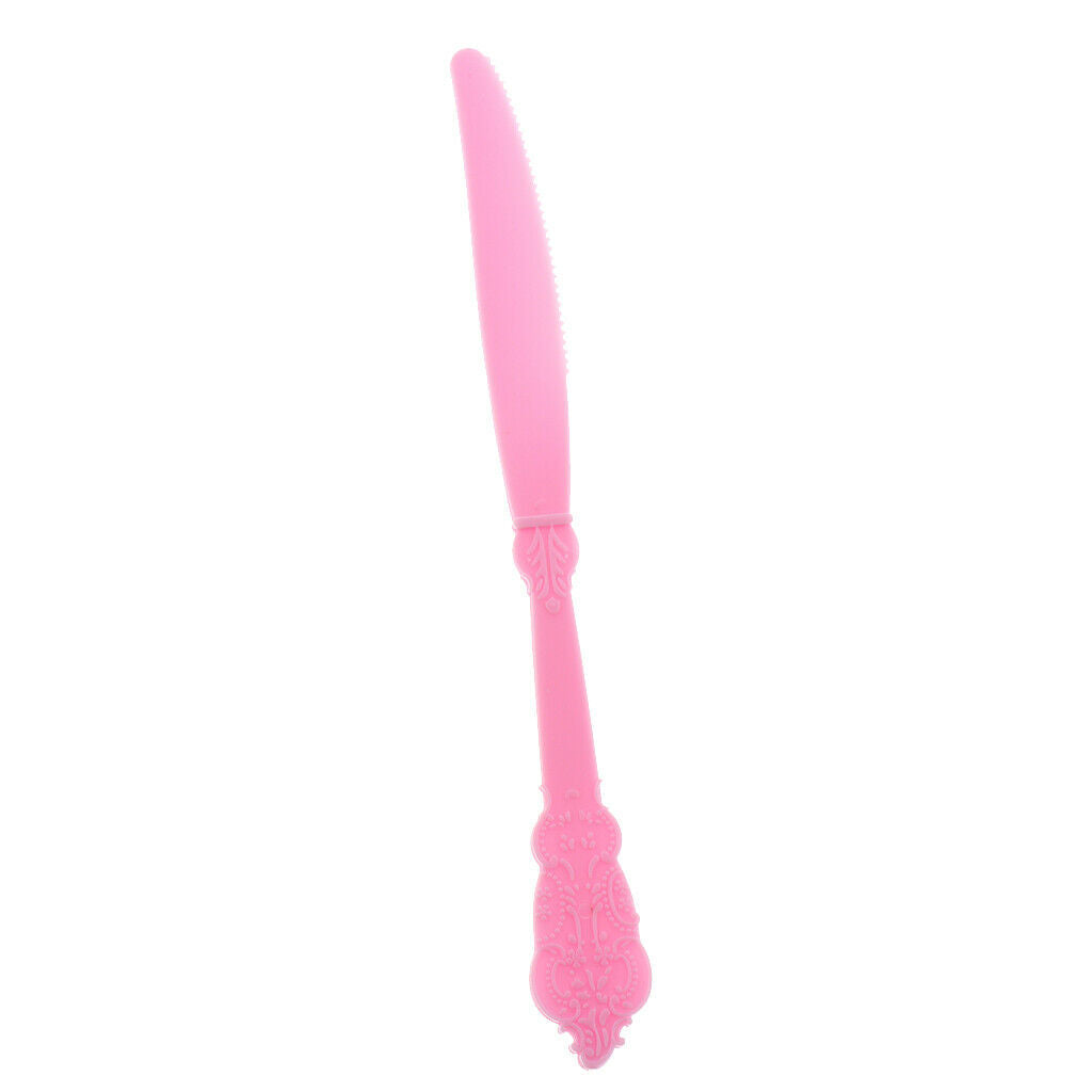 12pcs Embossed Disposable Cutlery Kid Birthday Party Tableware Decor Pink
