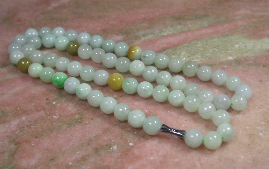 Green Yellow 100% Natural A JADE JADEITE Bead Beads Necklace 20 inches
