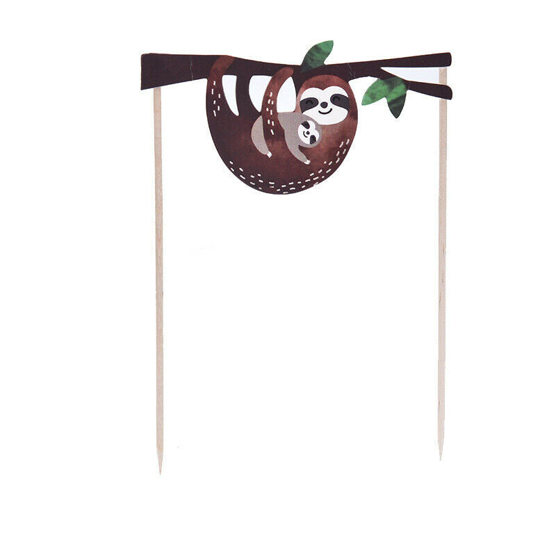 4pcs Cute Creative Sloth Decor Cake Insert Card Cake Topper Set Birthday .l8