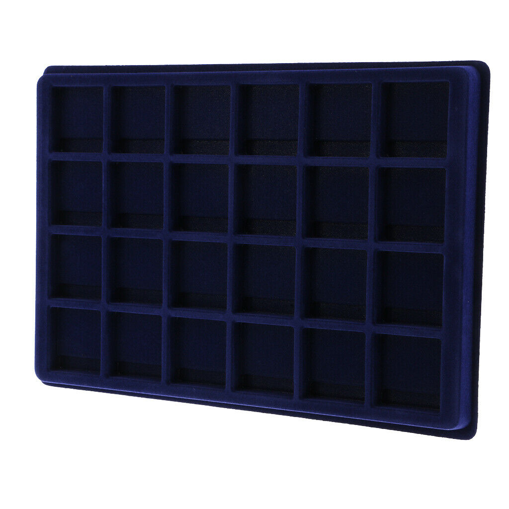 45x45mm Velvet Frame Coins/Jewelry Display Exhibition Tray Storage Case-Blue