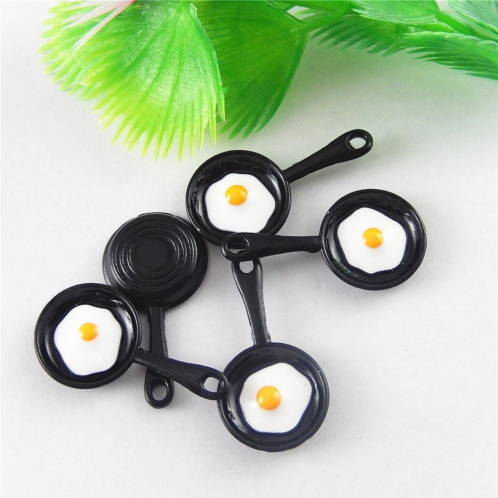 20pcs Black Plated Alloy Pan Egg Look Pendant Charms Jewelry Accessory Crafts