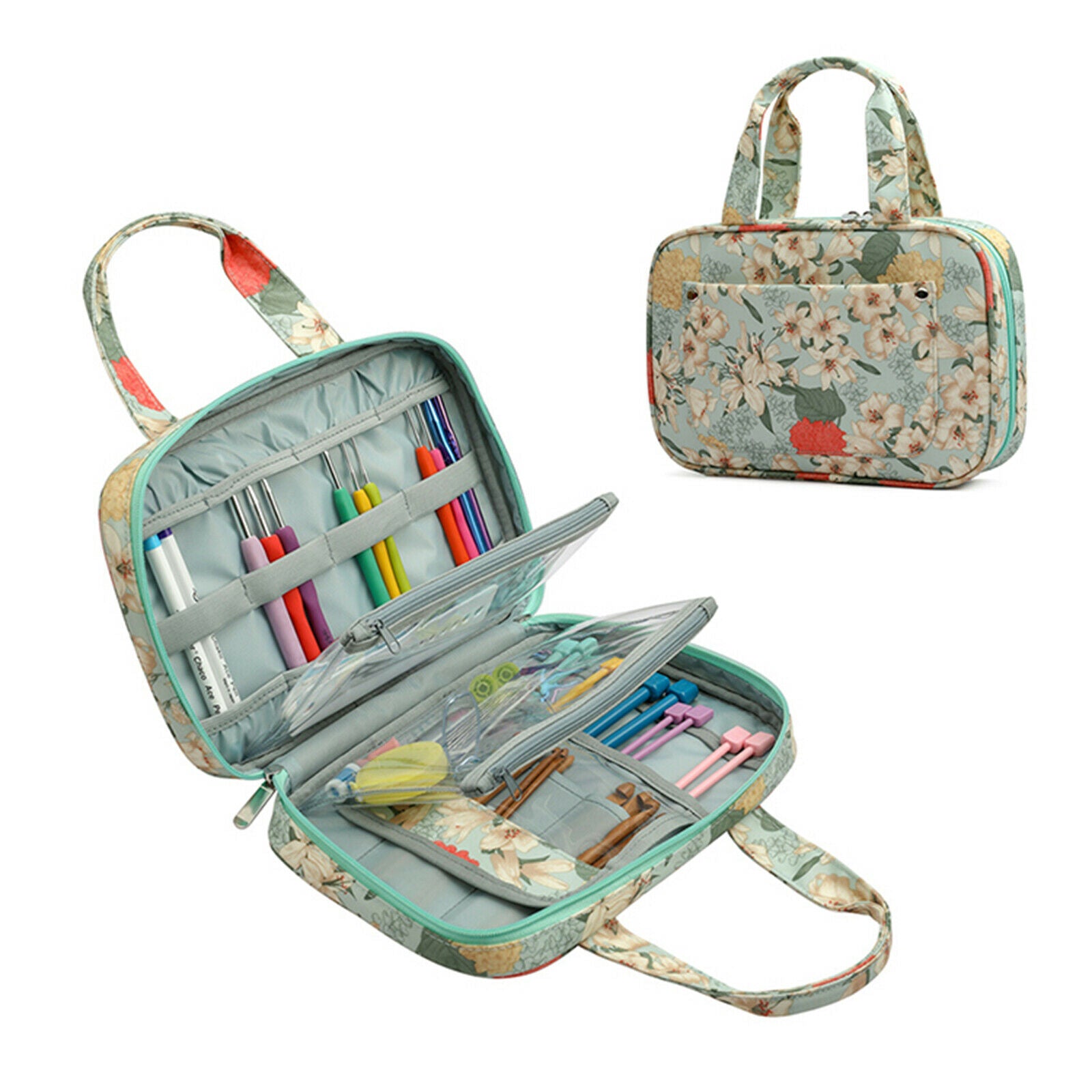 Travel Organizer Crochet Hooks Case Yarn Sewing Tools Storage Zipper Bag